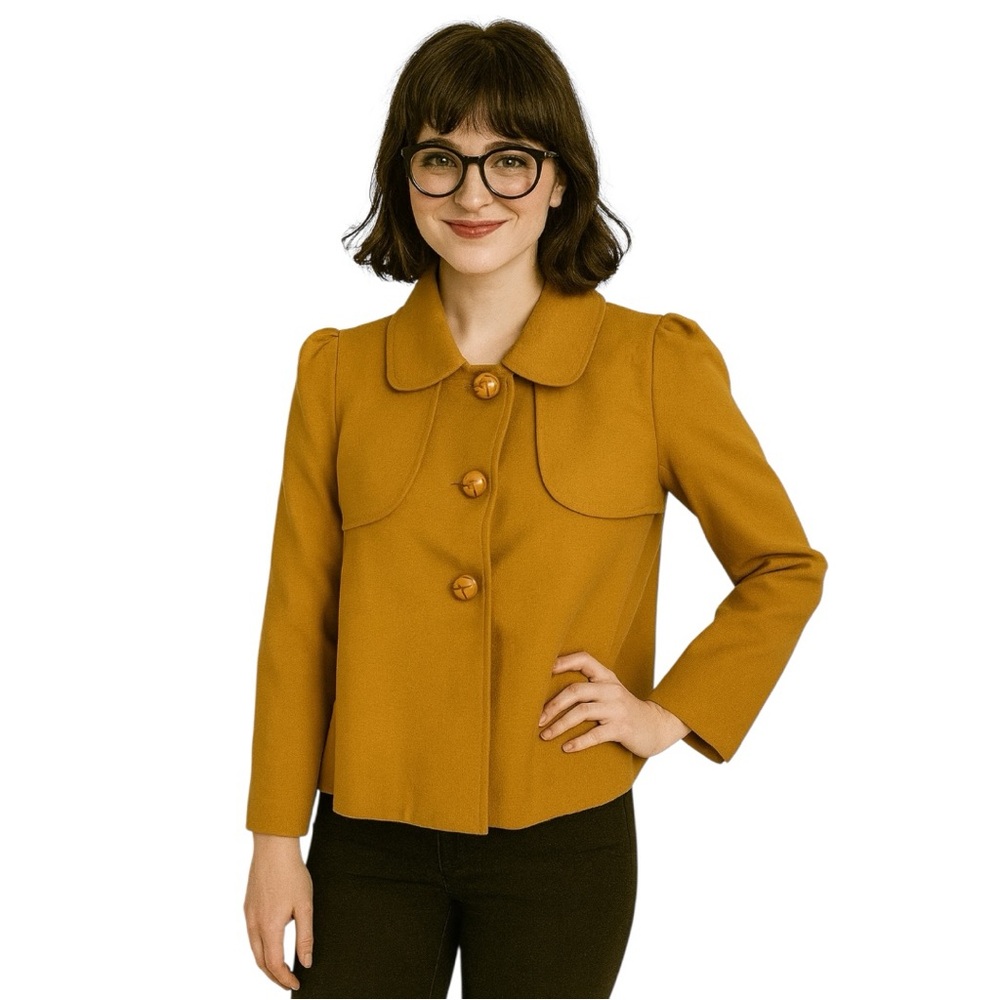 *****S0LD****Dialogue Anthro jacket coat mustard yellow cape pleated 70s rare S - Picture 8 of 16